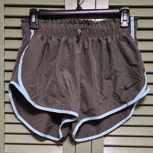 Nike Women's Athletic Shorts in Dark Green with Light Blue Accents
